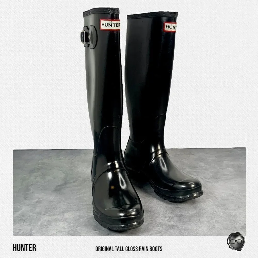 HUNTER ORIGINAL TALL RAIN BOOTS IN GLOSS BLACK WOMEN’S SHOE SIZE EU 36 BOOTS